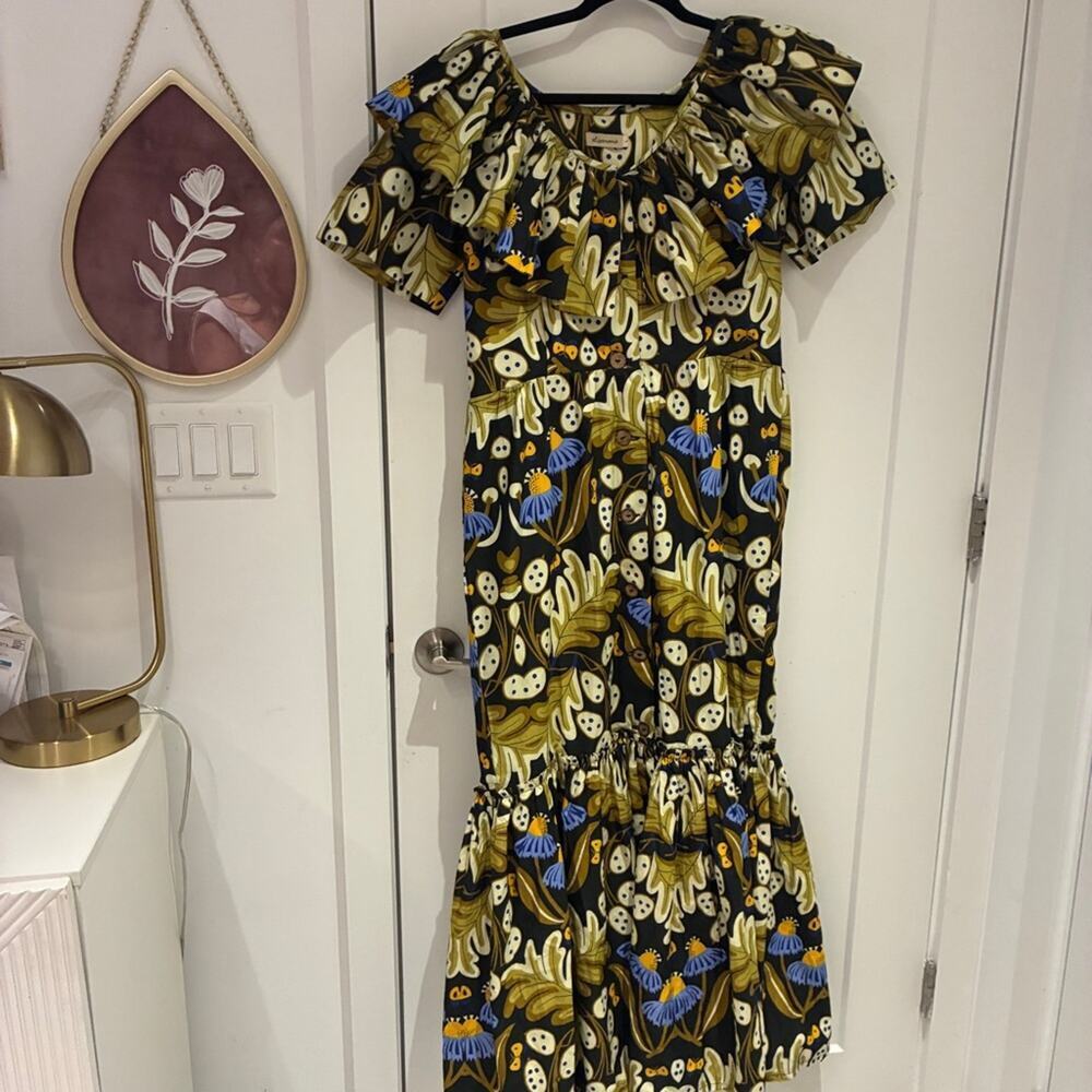 Elisamama Black and Green Ruffle Maxi Dress Large